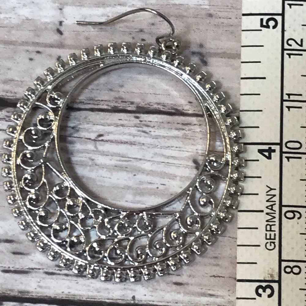 NEW Silver Bohemian Mandala Design Hoop Earrings - Picture 7 of 8